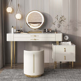 Makeup vanity set with slate top, LED mirror, drawer, and matching chair for bedroom main product image